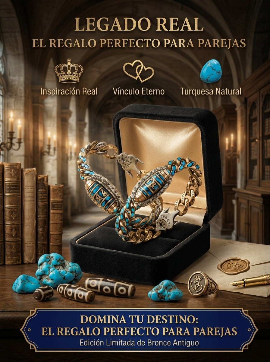 La pulsera de la serie 'Royal Heritage' está elaborada con turquesa natural y cuentas dzi; una edición especial para parejas(JW001)