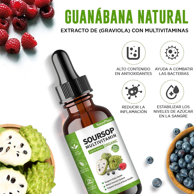 Gotas Líquidas Amargas de Guanábana Vivauna con Vitaminas C, D3, B6, Extracto de Fruta y Hoja de Guanábana + 9 Botánicos Amargos para Apoyo Inmunológico, Salud Digestiva y Refuerzo Antioxidante丨No GMO, Vegano, 60 mL/2 Fl Oz