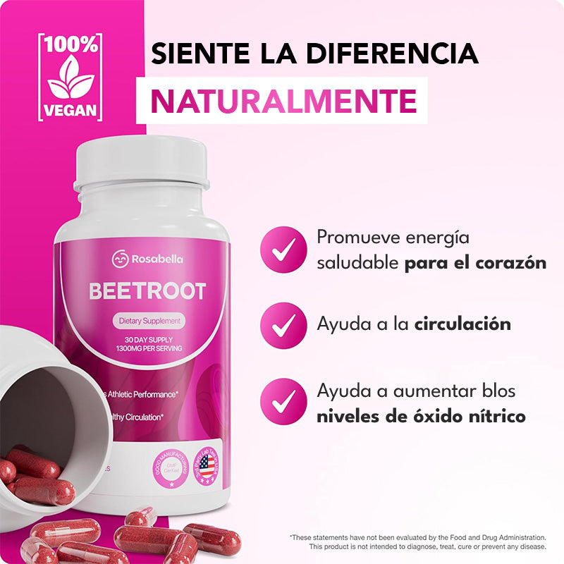 Cápsulas Orgánicas de Raíz de Remolacha Vivauna – 1300 mg de Polvo de Remolacha para Energía Natural y Apoyo a la Resistencia, Sin OGM, Suplemento de Remolacha Analizado en Laboratorio – 60 Cápsulas, Suministro para 30 Días