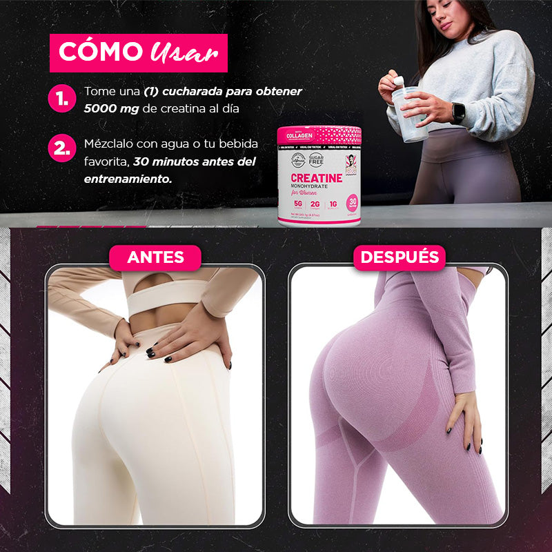 Creatina Monohidratada Vivauna para Mujeres con Colágeno y BCAA - Suplemento en Polvo para Músculos, Cabello Saludable, Piel, Uñas y Recuperación