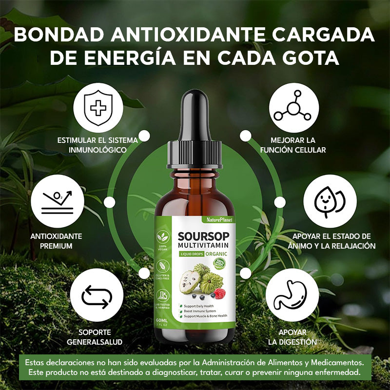 Gotas Líquidas Amargas de Guanábana Vivauna con Vitaminas C, D3, B6, Extracto de Fruta y Hoja de Guanábana + 9 Botánicos Amargos para Apoyo Inmunológico, Salud Digestiva y Refuerzo Antioxidante丨No GMO, Vegano, 60 mL/2 Fl Oz