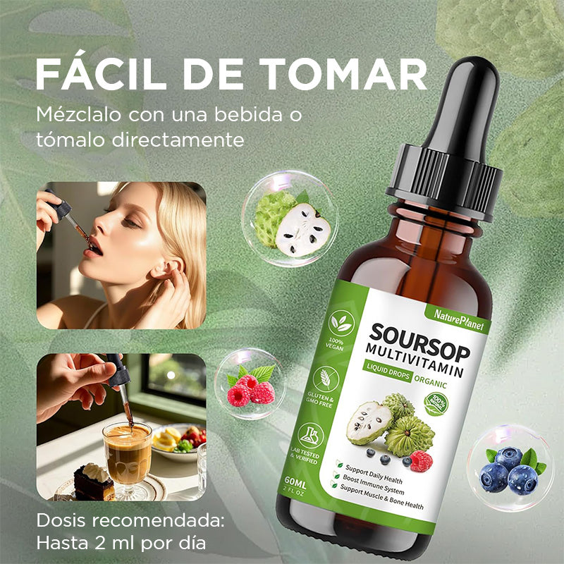 Gotas Líquidas Amargas de Guanábana Vivauna con Vitaminas C, D3, B6, Extracto de Fruta y Hoja de Guanábana + 9 Botánicos Amargos para Apoyo Inmunológico, Salud Digestiva y Refuerzo Antioxidante丨No GMO, Vegano, 60 mL/2 Fl Oz