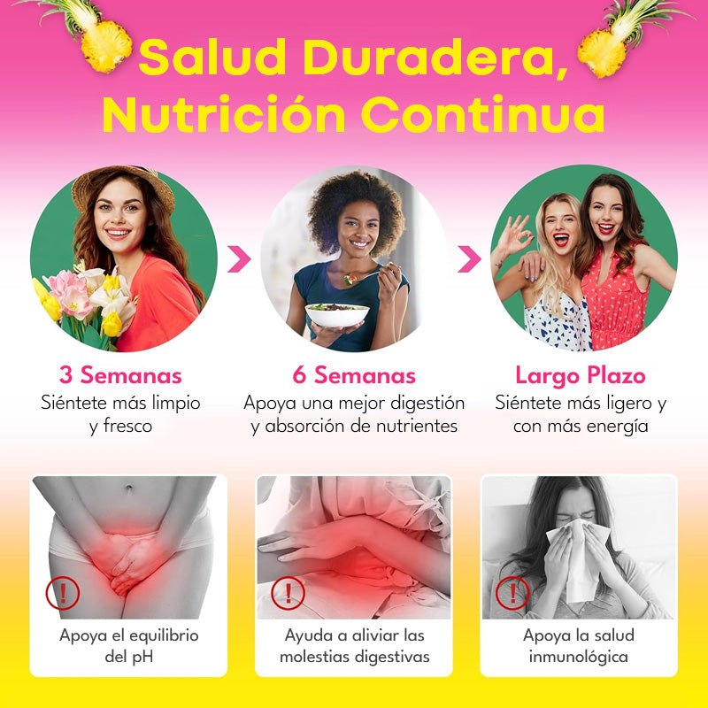 Gomitas Probióticas Femeninas Vivauna – Solución Todo en Uno con Olmo Resbaladizo, Prebióticos y Mezcla de Probióticos Lactobacillus para el Equilibrio del pH y la Sequedad Femenina – Sabor Piña Hawaiana – 60 Gomitas