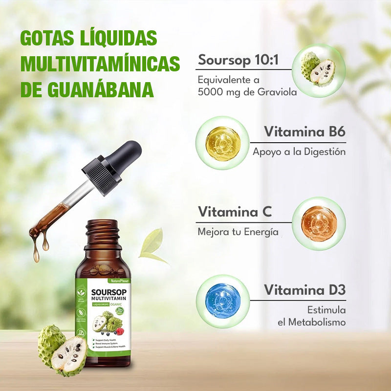 Gotas Líquidas Amargas de Guanábana Vivauna con Vitaminas C, D3, B6, Extracto de Fruta y Hoja de Guanábana + 9 Botánicos Amargos para Apoyo Inmunológico, Salud Digestiva y Refuerzo Antioxidante丨No GMO, Vegano, 60 mL/2 Fl Oz