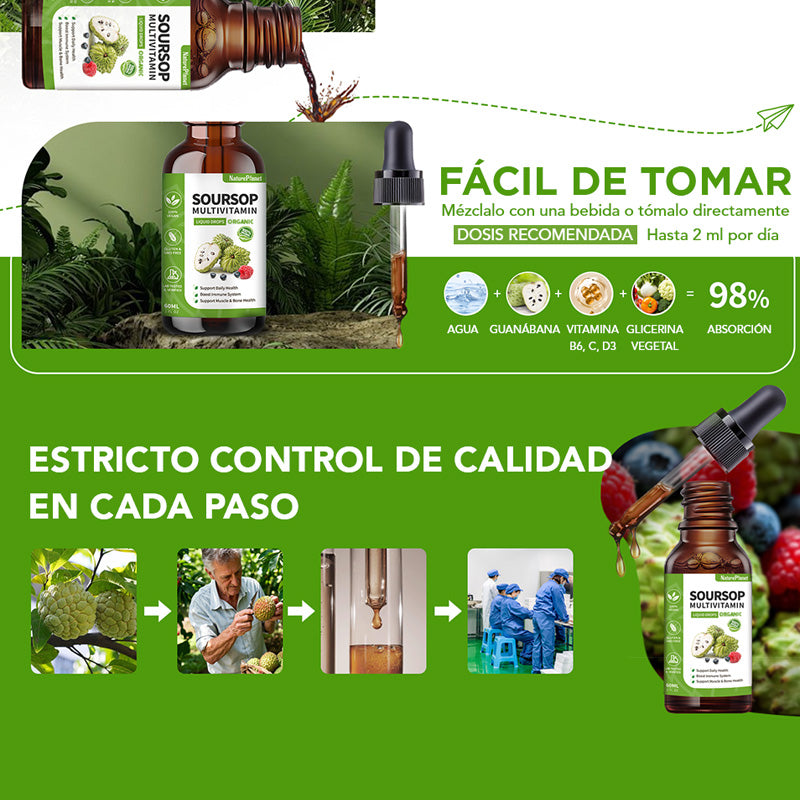 Gotas Líquidas Amargas de Guanábana Vivauna con Vitaminas C, D3, B6, Extracto de Fruta y Hoja de Guanábana + 9 Botánicos Amargos para Apoyo Inmunológico, Salud Digestiva y Refuerzo Antioxidante丨No GMO, Vegano, 60 mL/2 Fl Oz