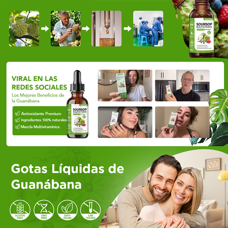 Gotas Líquidas Amargas de Guanábana Vivauna con Vitaminas C, D3, B6, Extracto de Fruta y Hoja de Guanábana + 9 Botánicos Amargos para Apoyo Inmunológico, Salud Digestiva y Refuerzo Antioxidante丨No GMO, Vegano, 60 mL/2 Fl Oz
