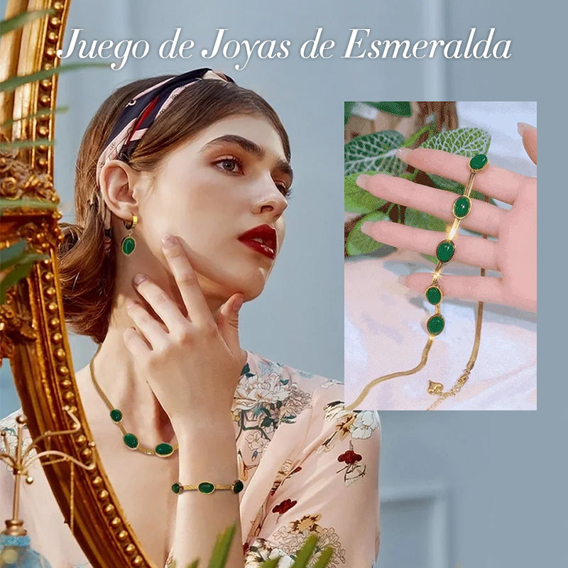El Set de Joyería Esmeralda Vintage (Collar + Pulsera + Aretes) (JW003)